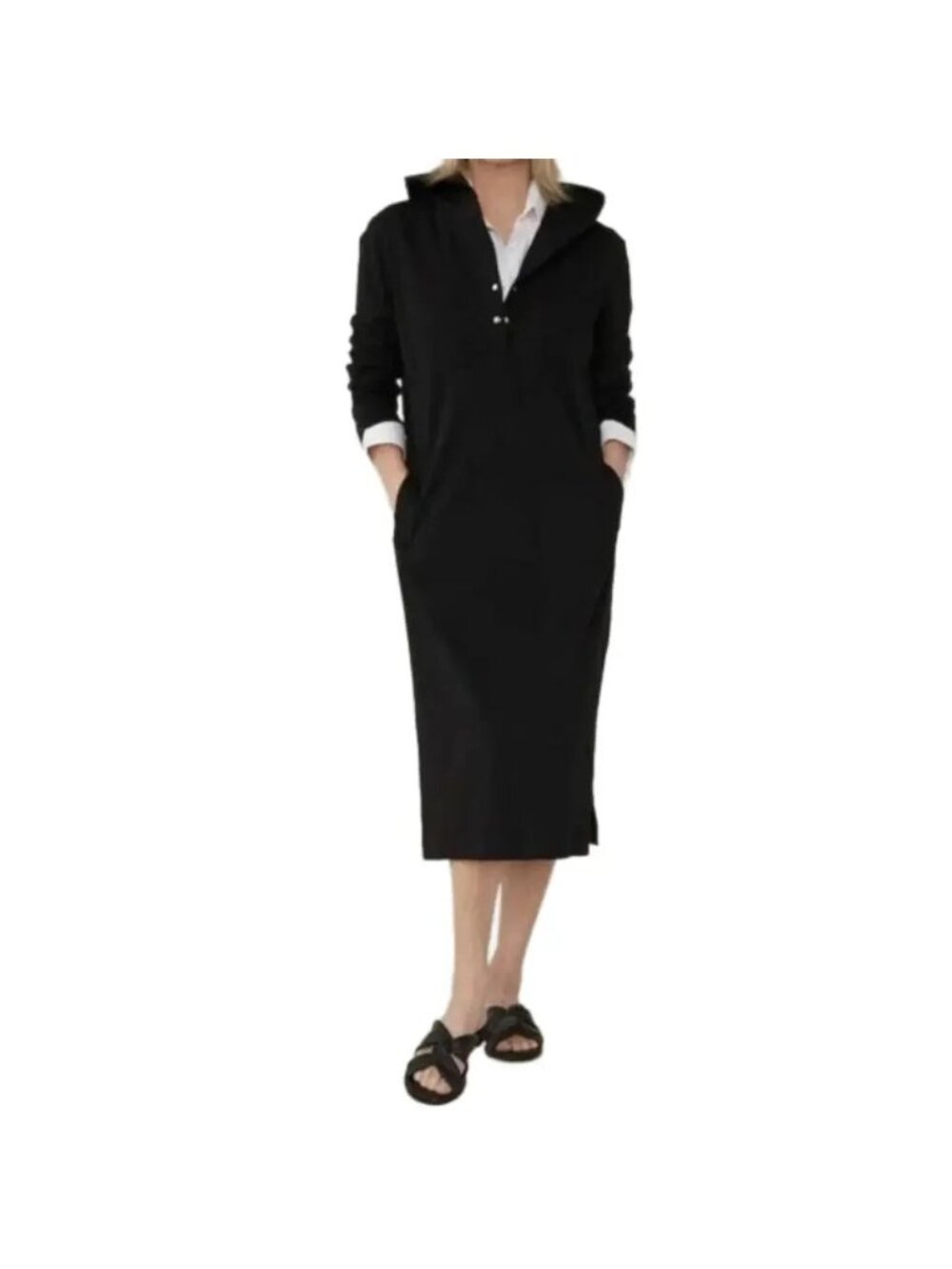 NEW Brian Bailey Black Hooded Sweatshirt Midi Dress - Large